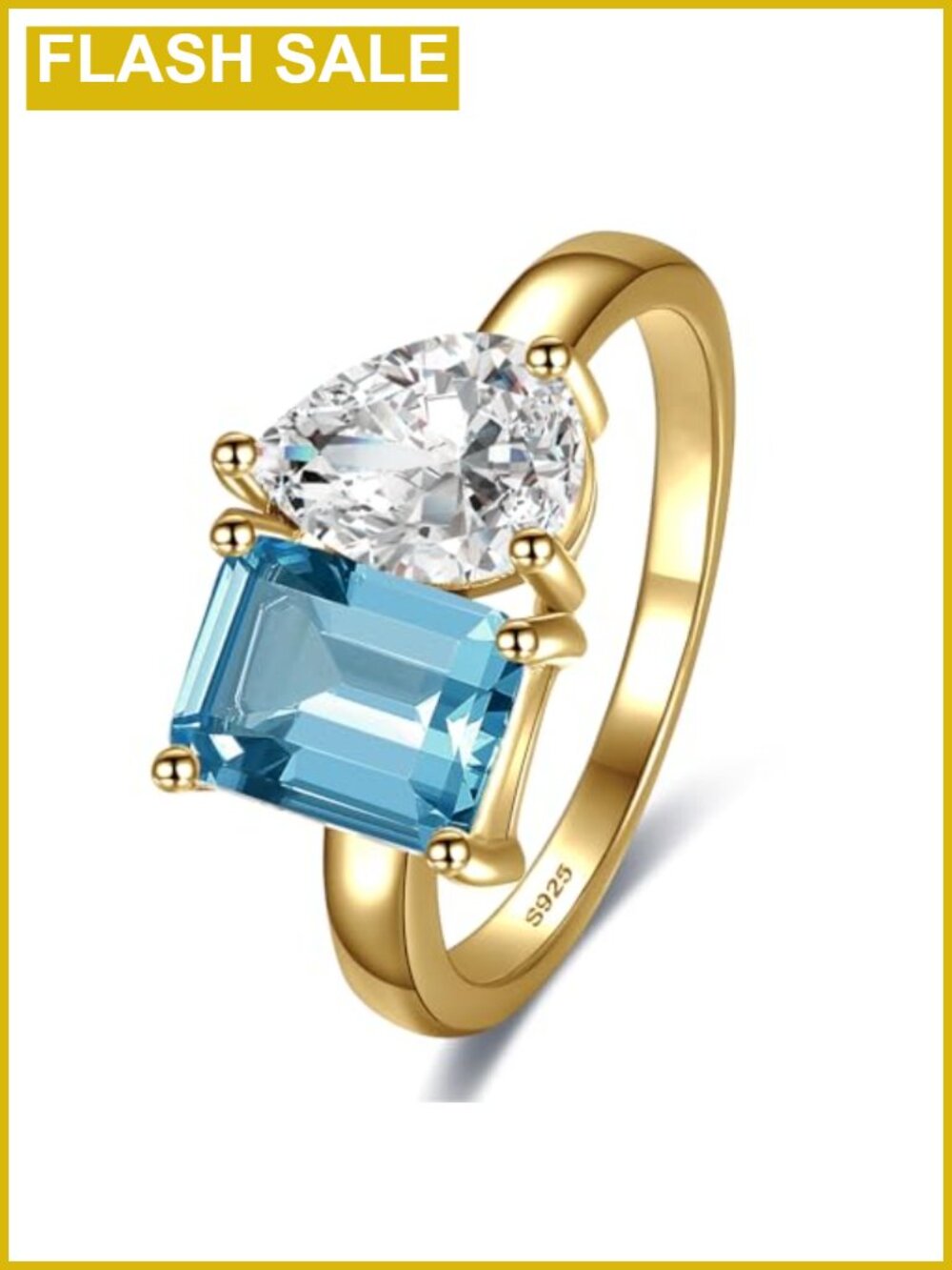 Toi Et Moi 925 Sterling Silver & 14K Gold Plated Engagement Ring 2-Stone